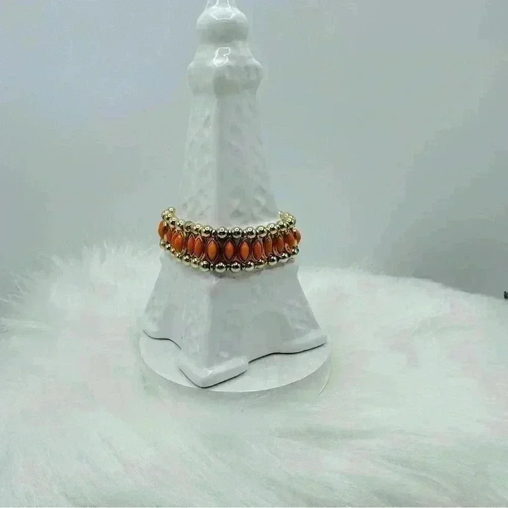Orange Beaded Statement Bracelet